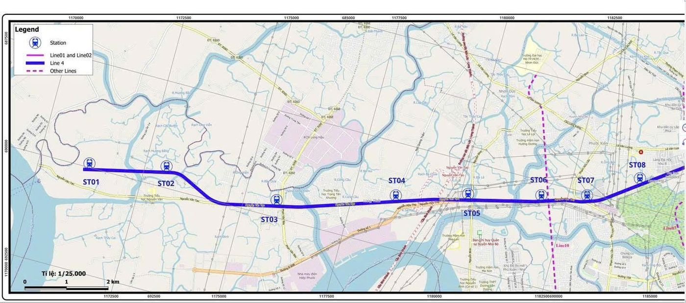 Các nhà ga tuyến metro số 4 dọc trục Nguyễn Văn Tạo về Hiệp Phước