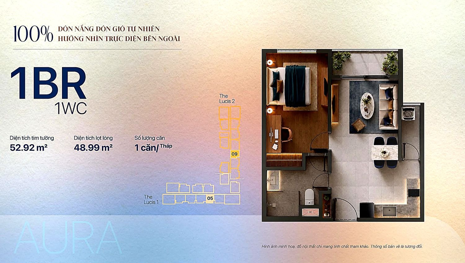 Layout căn hộ 1 phòng ngủ TT Genesis
