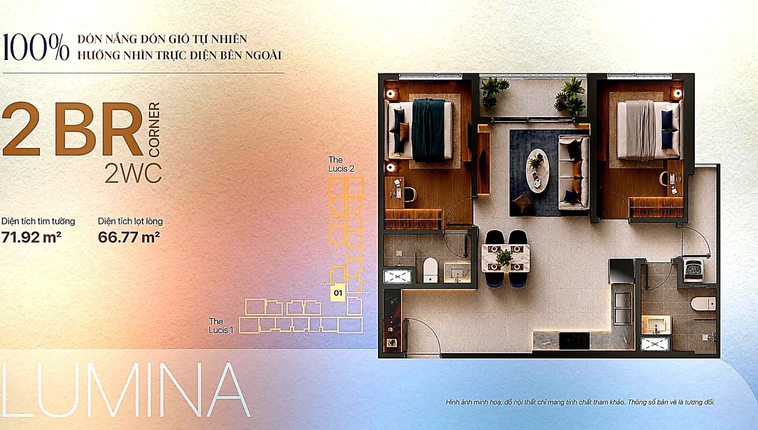 Layout căn hộ 2 phòng ngủ góc TT Genesis